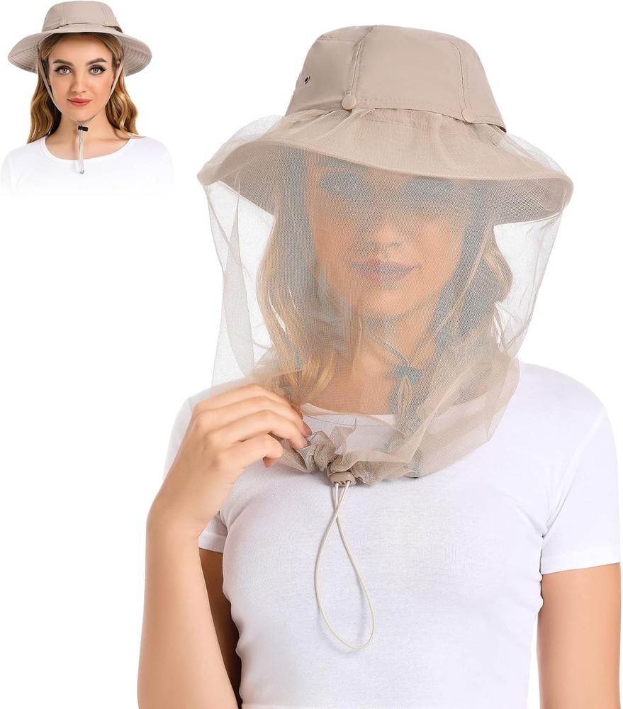 Mosquito Head Net Hat Bug Cap UPF 50 Sun Protection W/ Hidden Netting Beekeeping