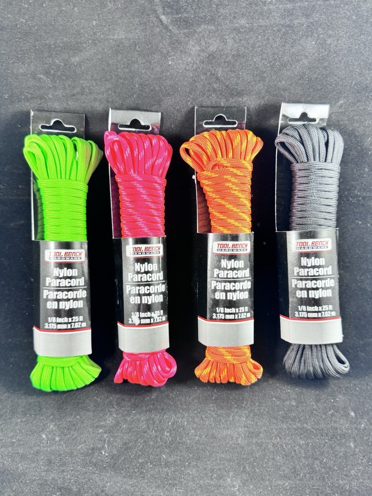 Tool Bench Brand Nylon Paracord 1/8″ X 25 Feet- Pack Of 4 Colors