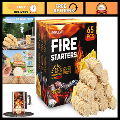 65 Pcs Natural Fire Starters for Fireplace, BBQ, Fire Pit, Smoker, Pizza Oven
