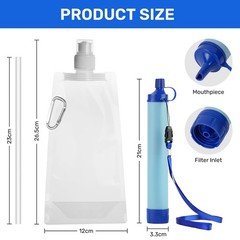 Personal Water Filter Outdoor, Drinking Water Filter with Water Bag and Carabin…