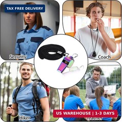 3 Pcs Coach Whistle with Lanyard Stainless Steel Metal Teacher Whistles Colorful