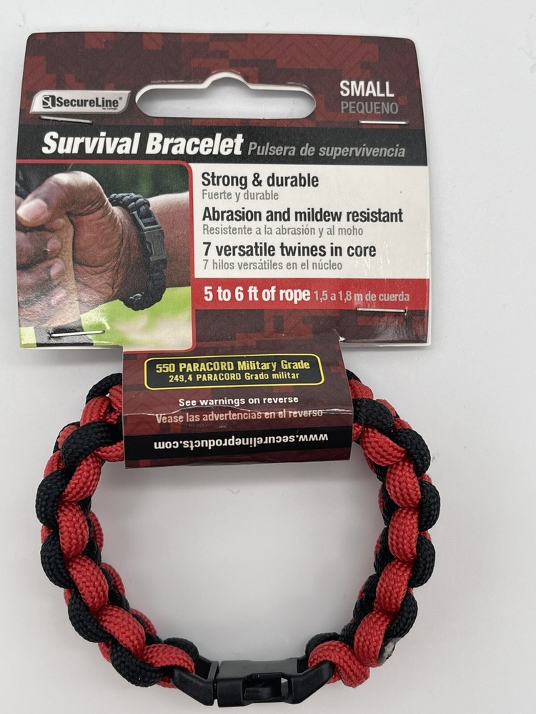 Survival Bracelet SMALL Military Grade Nylon Paracord 5’ Rope Black/Red Hiking
