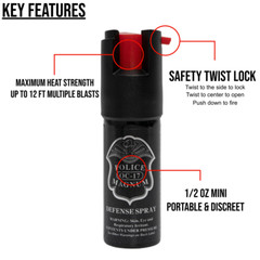 POLICE MAGNUM Keychain Pepper Spray Holster Blue Case/ Practice Spray 2 Pack .50
