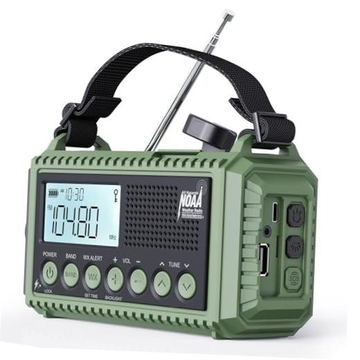 12000mAh Emergency Radio – AUTO NOAA 12000mAh – ArmyGreen with LCD Display