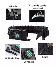 Paracord Survival Hiking Bracelet Fire Starter Compass Whistle, Cut (2pack)