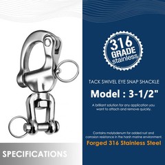 316 Stainless Steel Clevis Swivel Jaw Snap Shackle Quick Release Sailing Hook
