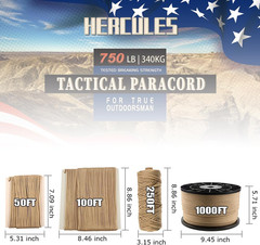 750Lb Paracord 4Mm 11 Strands Tactical Parachute Cord, 50′ 100′ 250′ 1000′ Utili