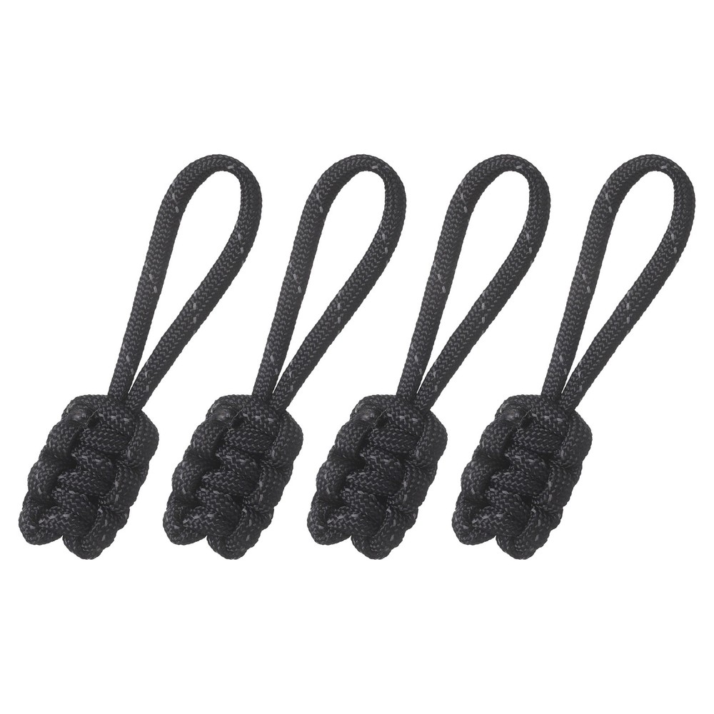 4Pcs Reflective Paracord Zipper Pull, 85 mm Length for Backpacks, Black