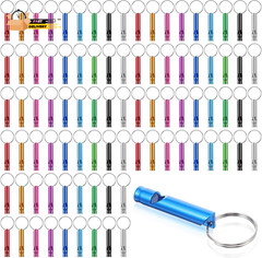 100 Pieces Emergency Whistle with Keychain Aluminum Survival Whistle Key Chain