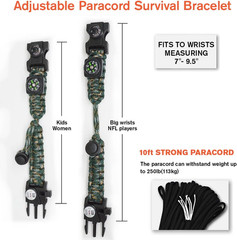 20 in 1 Survival Paracord Bracelet Adjustable Gear Kit with SOS LED Light, Fire