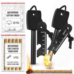 27-Piece Ferro Rod Fire Starter Survival Kit with Striker & Ropes | 20 Black