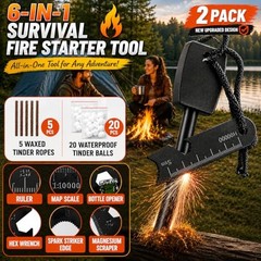 27-Piece Ferro Rod Fire Starter Survival Kit with Striker & Ropes | 20 Black