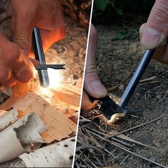 Fire Starter Survival Tool, Ferro Rod Kit with Leather Neck Lanyard and Multi-To