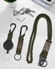 3Pcs Paracord Lanyard Set Retractable Keychain Badge Reel ID Key Holder