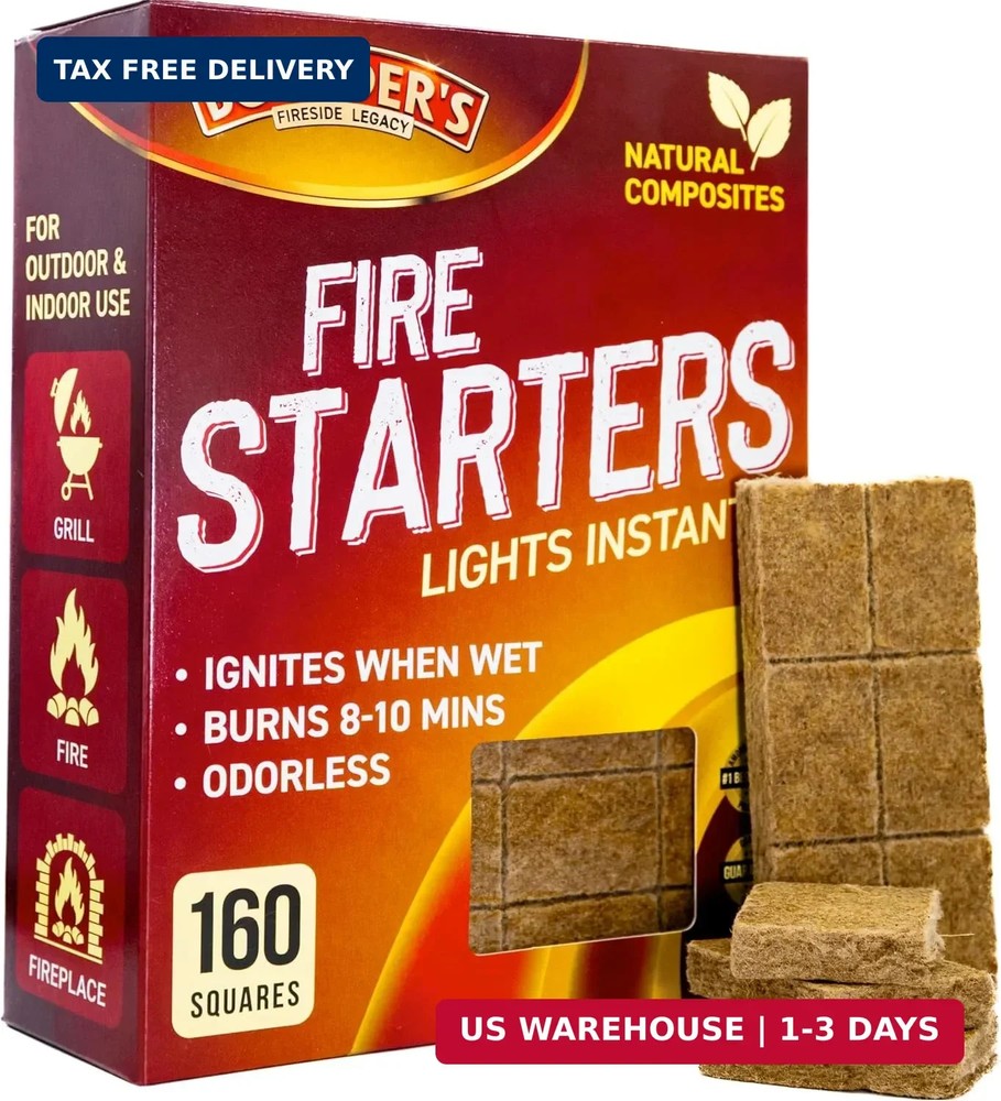Fire Starter Cubes, 160 pcs – Bulk Pack – Firestarter Squares for Fireplace, Fir