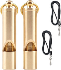 Premium Brass Whistles 125 Decimals Set of 2 – Includes 2 Black Lanyard 30
