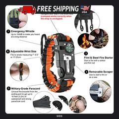 aZengear Survival Bracelet Black and Orange Stainless Steel Wristband