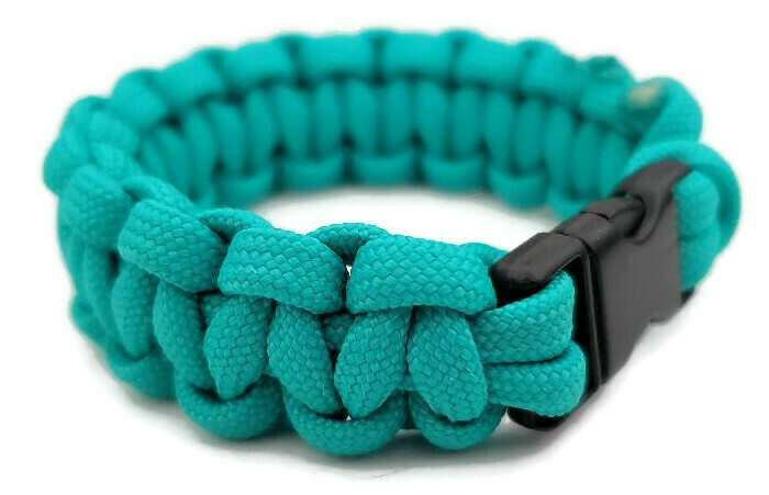 Paracord Bracelet 550 Black Tactical 3/8″ Buckle (Teal) Hand Made