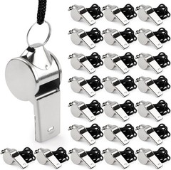 24pcs Stainless Steel Referee Whistles Loud Sports Whistle with Lanyards