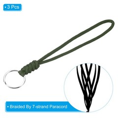 3pcs 8″ Paracord Lanyard with Keyring Wrist Cord Badge Holder Strap, Green