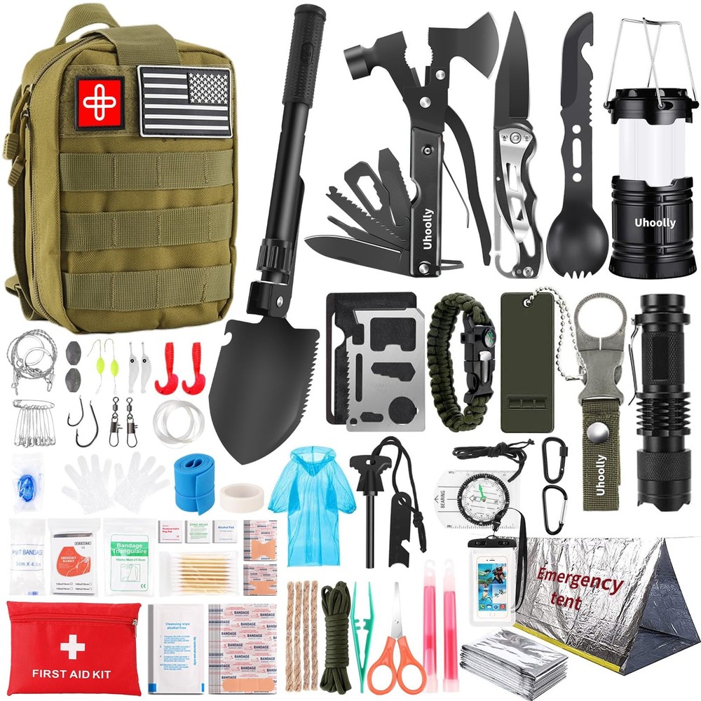 Survival Kit, Gifts for Men Women Teen Boys, Includes 252pcs Green