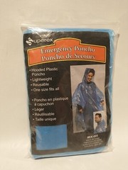 Superex Emergency Survival Life Rain Poncho Blue Clear Hooded One Size Fits All