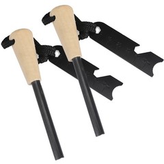 Ferrocerium Rod 2PCS Fire Starter w/ Wood Handle and Steel Scraper Flint Striker
