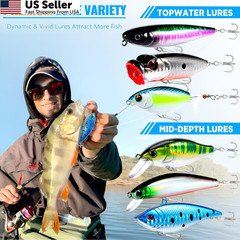 PLUSINNO Fishing Lures Tackle Box Gifts for 5, 68pcs Accessories Kit