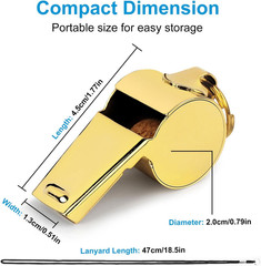 Gold Whistle with Lanyard, Loud Crisp Sound Stainless Steel Sports Whistle, Dura