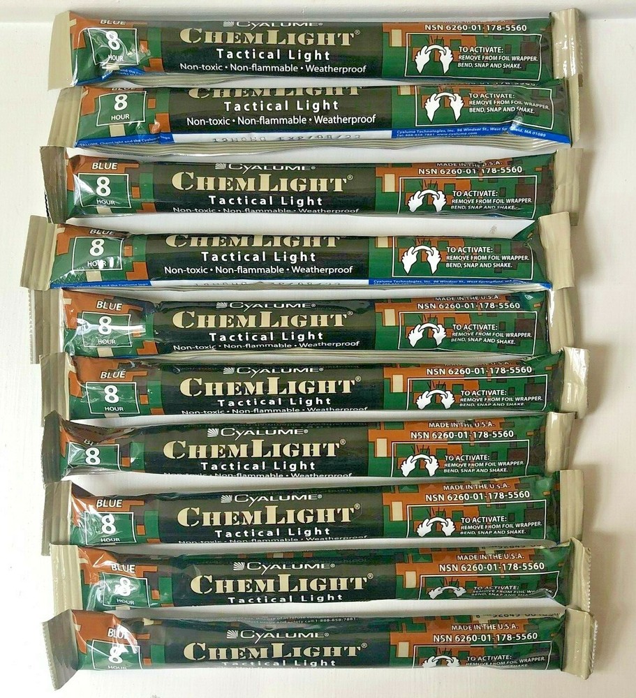 Lot of 12 Blue Cyalume Tactical Lightsticks 6″ Preppers Bug Out Bags 8 HR 08/23