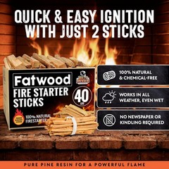 40lb Natural Fatwood Fire Starter Sticks | Easy Fire Starters for Grill, Campfir