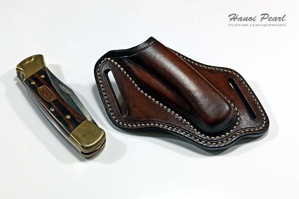 Custom Cross Draw Leather Sheath for Buck 110 Folding Hunter