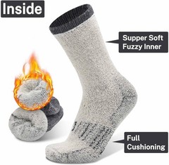 Busy Socks 3 Pack Crew Merino Wool Hiking Large-X-Large, 3 Pairs Light Grey
