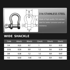 316 Stainless Steel D-Ring Shackles, , 1/2″ Shackle with 5/8″ Screw Pin, Heav…