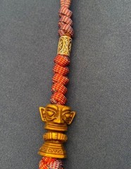 Paracord keychain. backpack, jacket zipper pull. Totem pole or Aztec deity bead