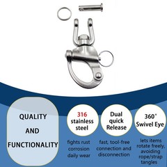 2 PCS Snap Shackle 316 Stainless Steel Jaw Swivel Quick Release Marine
