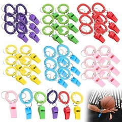 42 Pcs Sport Whistle with Bracelet, 6 Colors Loud Plastic Whistles with