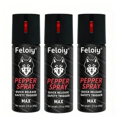 3 Bottles Feloiy Pepper Spray 2oz with Quick Release Safety Trigger Self Defense