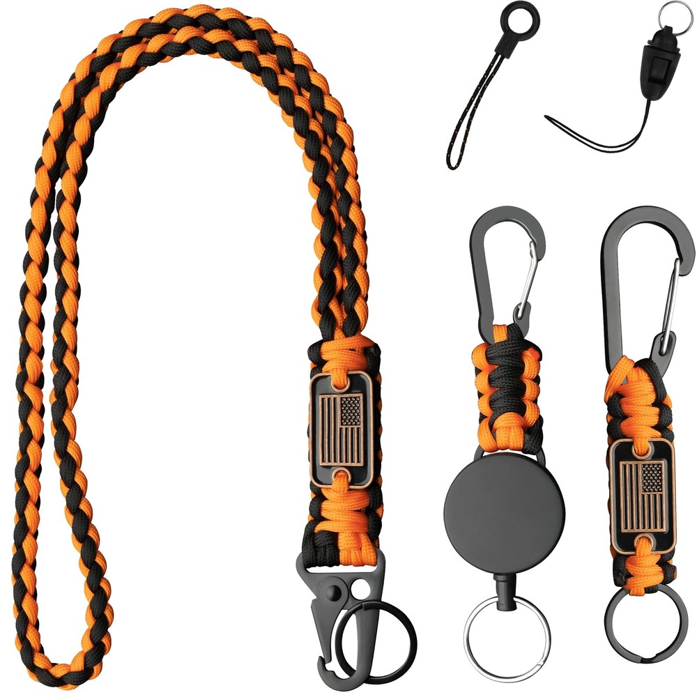 3 Pcs Paracord Lanyard Set with Retractable Keychain – Long and Short Heavy D…