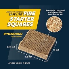 Rutland Safe Lite Fire Starter Squares – Heavy Charcoal Starters for 24 Count