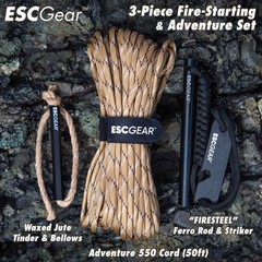 3-Piece Adventure Fire Starter Set (Camping, Bushcraft, Survival, Disaster Prep)