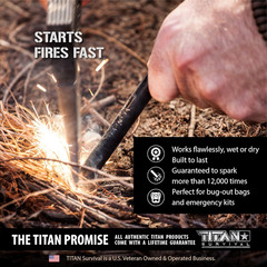 Titan Survivorsteel Ferrocerium Fire-Starter V2.0, 5″ X 1/2″ Ferro-Rod with Stee