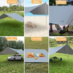 Camping Tarp with Poles, 16×12 Ft Canopy, Extra Large, Gray