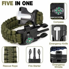 Outdoor Survival Kit Adjustable Paracord Emergency Bracelet Compass Waterproof