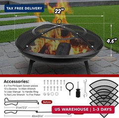 Fire Pit Spark Screen,22 Inch Fire Pit Screen Cover Outdoor with Handle&Poker,Fi