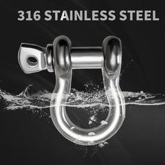 316 Stainless Steel D-Ring Shackles, , 1/2″ Shackle with 5/8″ Screw Pin, Heav…