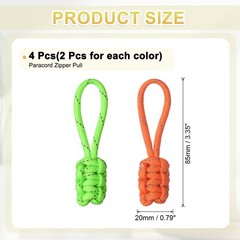 4Pcs Reflective Paracord Zipper Pull, 85 mm Length&Orange&Shiny Green