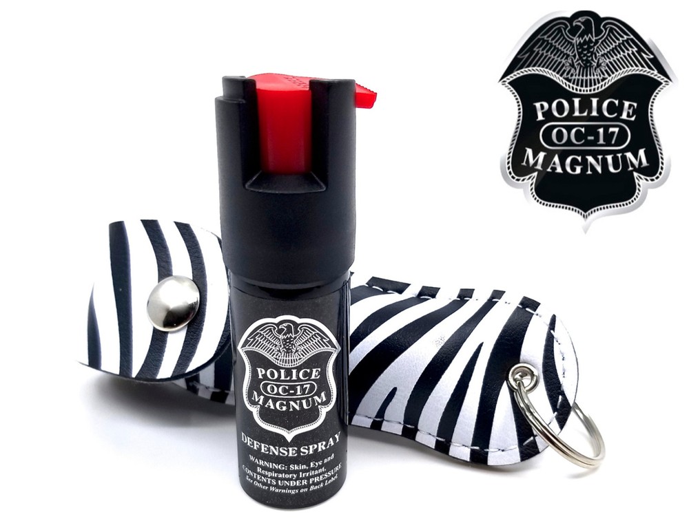 Police Magnum pepper spray .50oz zebra keychain holster self defense security