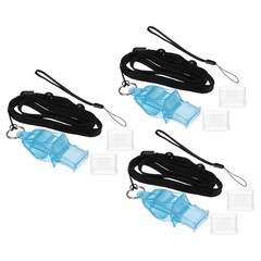 3 Plastic Sports Whistles with Lanyard and Mouth Grip, Super Loud, Light Blue