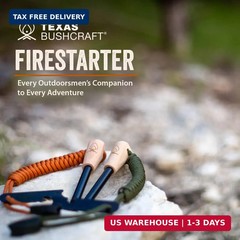 Texas Bushcraft Fire Starter – 3/8″ Thick Ferro Rod with Striker and Paracord